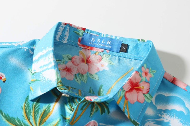 SSLR Big Boys Hawaiian Shirt Flamingos Button Down Shirt Short Sleeve Luau Shirt for Kids (X-Large, Blue) - Image 4